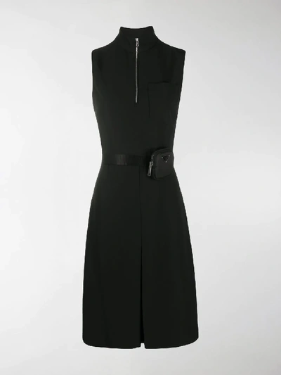 Prada Detachable-pouch Sleeveless Mini Dress In Schwarz