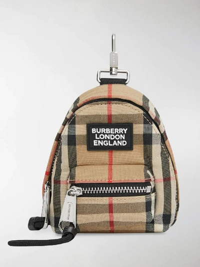 Burberry Mini Jett Check Canvas Key Holder In Neutrals