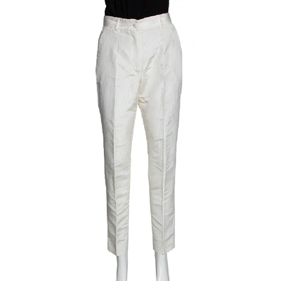 Pre-owned Dolce & Gabbana White Silk High-waisted Pants It 38