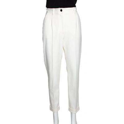 Pre-owned Dolce & Gabbana White Wool Blend Tailored Slim Fit Trousers It 40