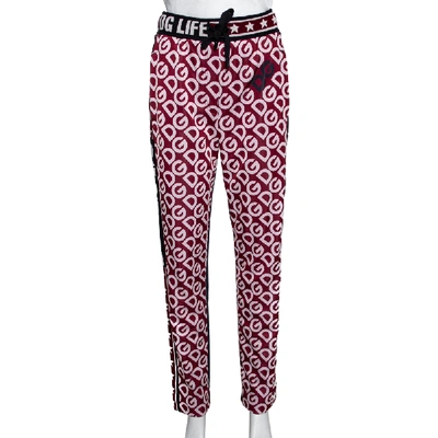 Pre-owned Dolce & Gabbana Multicolor Dg Mania Print Technical Fabric Track Pants It 38 In Red