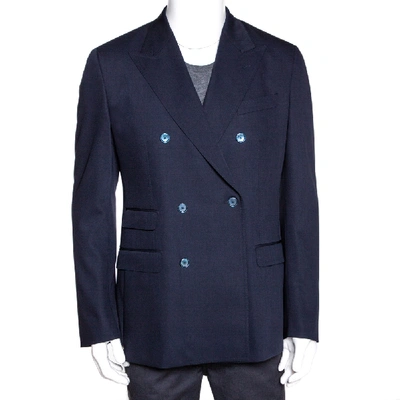 Pre-owned Dolce & Gabbana Blue Night Wool Double Breasted Lapel Blazer It 50
