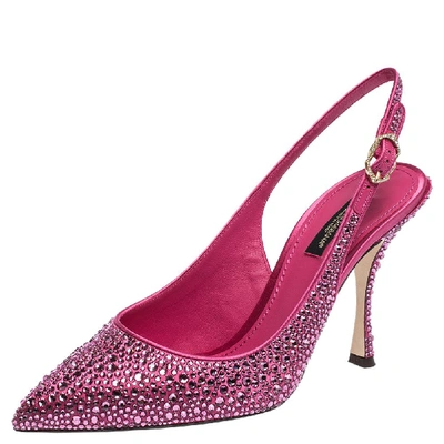 Pre-owned Dolce & Gabbana Pink Satin Crystals Slingback Pointed Toe Pumps Size 40