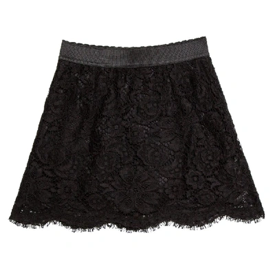 Pre-owned Dolce & Gabbana Black Floral Lace Elastic Waistband Skirt 3 Yrs
