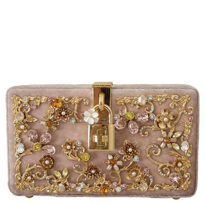 Pre-owned Dolce & Gabbana Pink Velvet Embellished Box Locket Clutch Bag