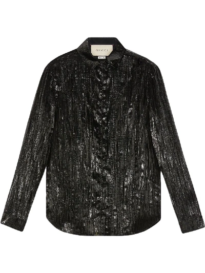 Gucci Long-sleeve Lamé Shirt In Black