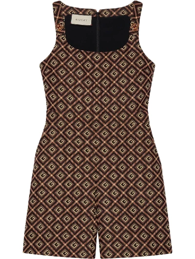 Gucci Printed Cotton-blend Playsuit In Black, Ivory And Burgundy