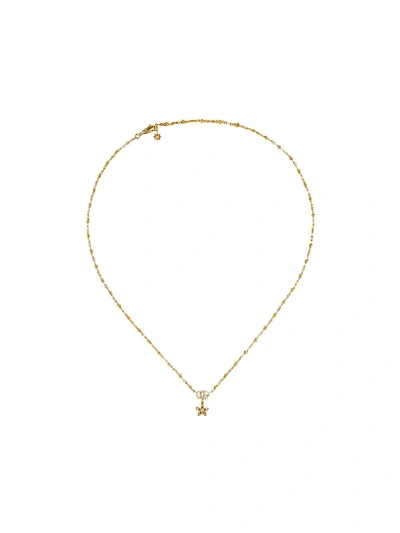 Gucci Flora 18k Gold Diamond Flower Necklace W/ Micro Pearls In Gold