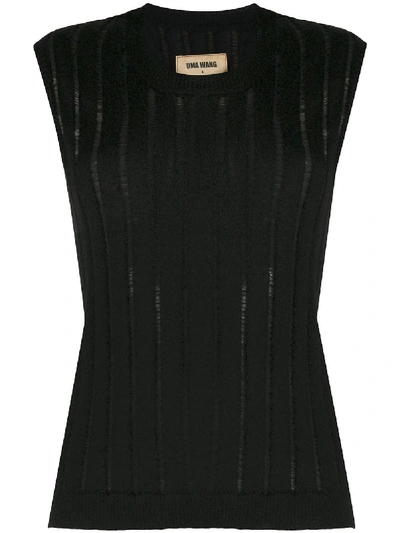 Uma Wang Sheer Ribbed-knit Vest In Black