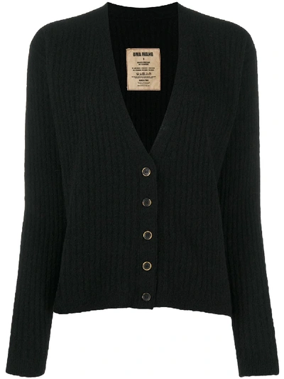 Uma Wang V-neck Ribbed Knit Cardigan In Black