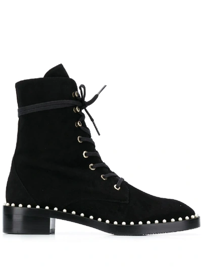 Stuart Weitzman Allie Laced Pearl Decorative Boots In Black