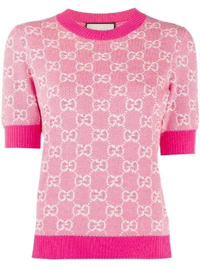 Gucci Gg Logo Jacquard Pique Wool & Cotton Sweater In Pink