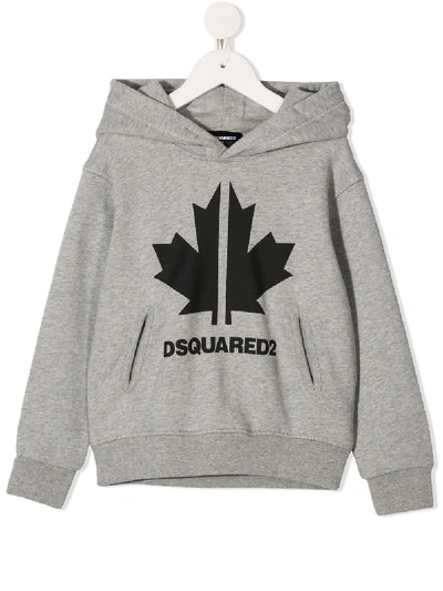 Dsquared2 Teen Leaf Logo-print Hoodie In Grey