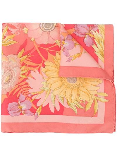 Pre-owned Ferragamo Floral Print Scarf In Pink