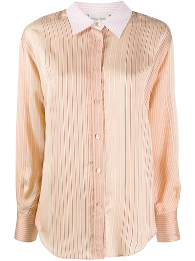Forte Forte Striped Contrasting Collar Shirt In Neutrals