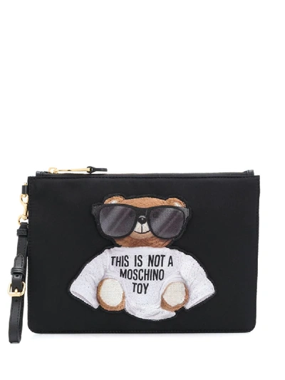 Moschino Couture Nylon Clutch With Teddy In Black