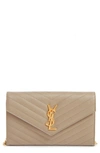 Saint Laurent Large Monogram Quilted Leather Wallet On A Chain In Sea Salt