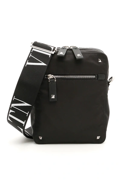 Valentino Garavani Nylon Vltn Messenger Bag In Black,white