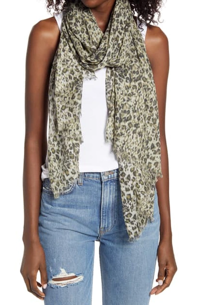 Allsaints Patch Leopard Print Fringed Scarf In Camel