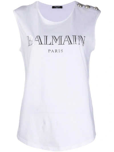 Balmain Logo Print Tank Top In White