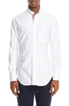 Thom Browne Extra Trim Fit Oxford Shirt With Grosgrain Trim In White