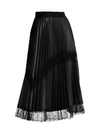 MARINA RINALDI Lace Trim Faux-Leather Pleated Midi Skirt