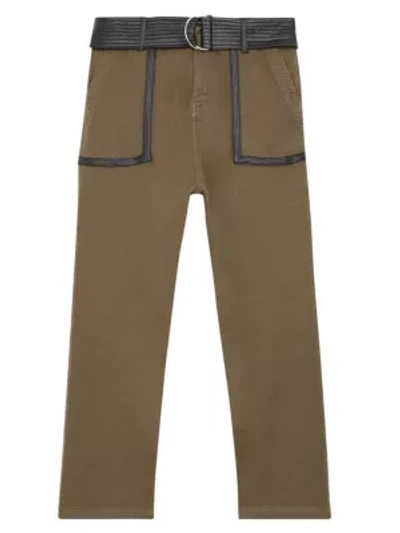 The Kooples Faux-leather Trim Cropped Pants In Khaki