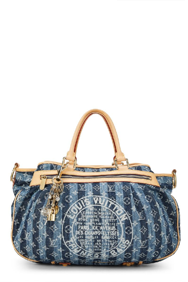 Pre-Owned Louis Vuitton Blue Monogram Denim Cabas Raye Gm | ModeSens