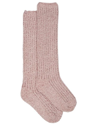 Barefoot Dreams Cozychic Ribbed Plush Socks In Heathered Roseball