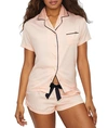 Bluebella Abigail Satin Short Revere Pajama Set In White In Pale Pink,black