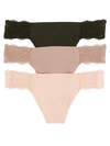 B.tempt'd By Wacoal B.bare Assorted 3-pack Thong In Black,nude,rose