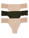 B.tempt'd By Wacoal B.bare Assorted 3-pack Thong In Black,nude