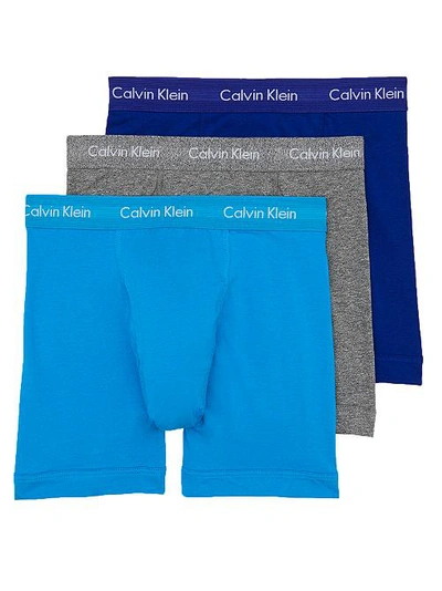 Calvin Klein Cotton Stretch Boxer Brief 3-pack In Royal,grey,blue