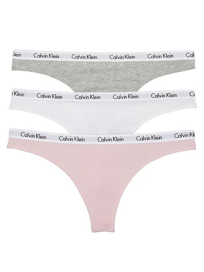Calvin Klein Carousel Thong 3-pack In Grey,white,pink