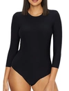 Commando Butter-soft Crewneck Long-sleeve Bodysuit In Black