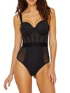 Dkny Sheers Strapless Mesh-panel Thong Bodysuit Dk6008 In Black