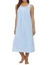 Eileen West Lace-trimmed Cotton Ballet-length Nightgown In Solid Blue