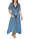 Elan Crochet Maxi Swim Cover-up In Denim