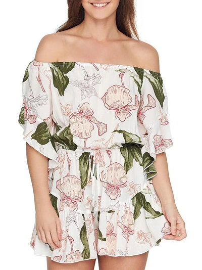 Elan Off-the-shoulder Romper Cover-up In Floral Pink