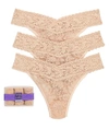 Hanky Panky Three-pack Original-rise Signature Lace Thong In Chai