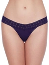 Hanky Panky Dream Lace Trim Modal Original Rise Thong In Indigo