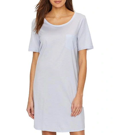 Hanro Cotton Deluxe Round Neck Cotton Nightgown In Blue