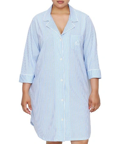 Ralph Lauren Plus Size Further Lane Woven His Shirt In Light Blue Stripe