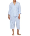 Lauren Ralph Lauren Plus Size Heritage Essential Knit Capri Pajama Set In Blue Stripe