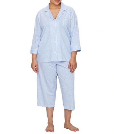 Ralph Lauren Plus Size Heritage Essential Knit Capri Pajama Set In Blue Stripe