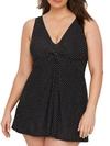 Miraclesuit Plus Size Pin Point Marais Knot Front Swimdress In Black In Black,white Dot