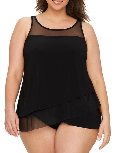 Miraclesuit Plus Size Illusionists Mirage Underwire Tankini Top In Black
