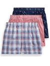 Polo Ralph Lauren Classic Fit Woven Cotton Boxers 3-pack In Navy,freeport Plaid