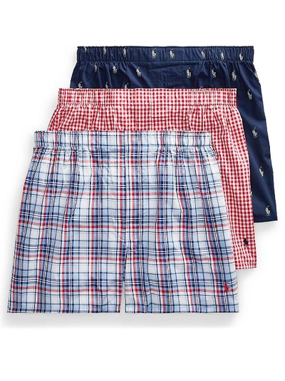 Polo Ralph Lauren Classic Fit Woven Cotton Boxers 3-pack In Navy,freeport Plaid