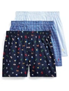 Polo Ralph Lauren Classic Fit Woven Cotton Boxers 3-pack In Sail Signal,plaid